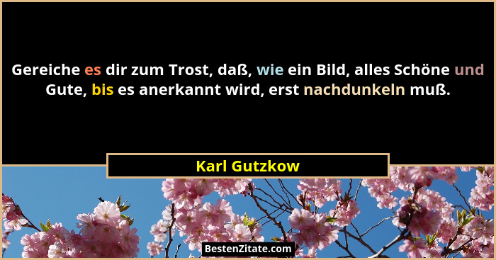 Gereiche es dir zum Trost, daß, wie ein Bild, alles Schöne und Gute, bis es anerkannt wird, erst nachdunkeln muß.... - Karl Gutzkow