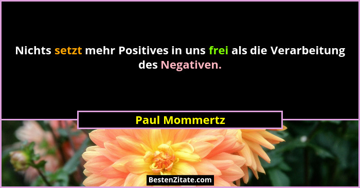 Nichts setzt mehr Positives in uns frei als die Verarbeitung des Negativen.... - Paul Mommertz