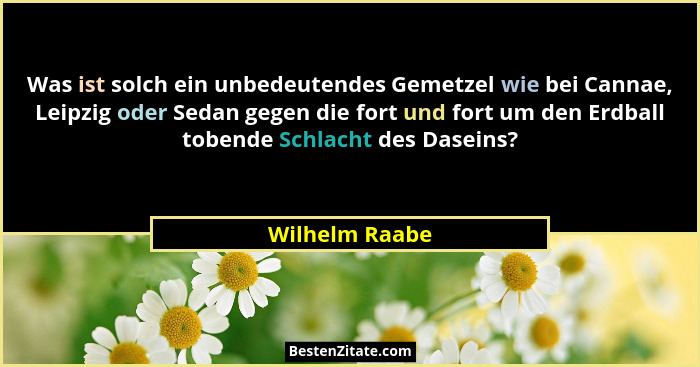 Was ist solch ein unbedeutendes Gemetzel wie bei Cannae, Leipzig oder Sedan gegen die fort und fort um den Erdball tobende Schlacht de... - Wilhelm Raabe