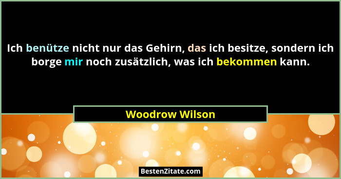 Ich benütze nicht nur das Gehirn, das ich besitze, sondern ich borge mir noch zusätzlich, was ich bekommen kann.... - Woodrow Wilson