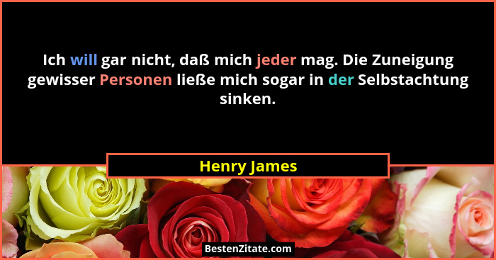 Ich will gar nicht, daß mich jeder mag. Die Zuneigung gewisser Personen ließe mich sogar in der Selbstachtung sinken.... - Henry James