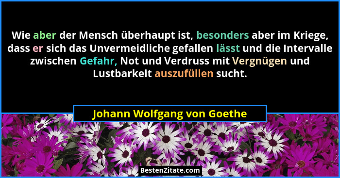 Wie aber der Mensch überhaupt ist, besonders aber im Kriege, dass er sich das Unvermeidliche gefallen lässt und die Inter... - Johann Wolfgang von Goethe