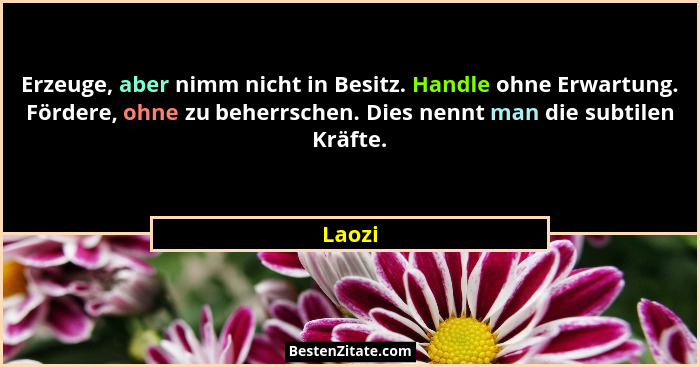 Erzeuge, aber nimm nicht in Besitz. Handle ohne Erwartung. Fördere, ohne zu beherrschen. Dies nennt man die subtilen Kräfte.... - Laozi