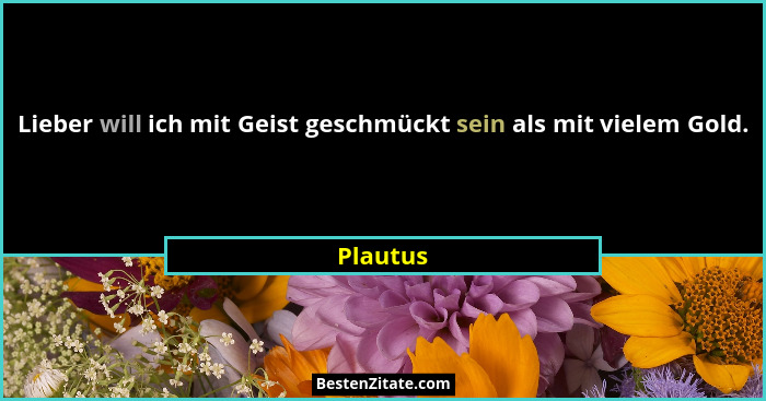 Lieber will ich mit Geist geschmückt sein als mit vielem Gold.... - Plautus