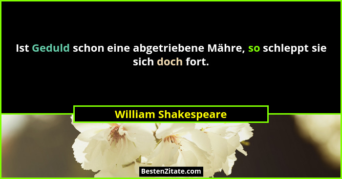 Ist Geduld schon eine abgetriebene Mähre, so schleppt sie sich doch fort.... - William Shakespeare