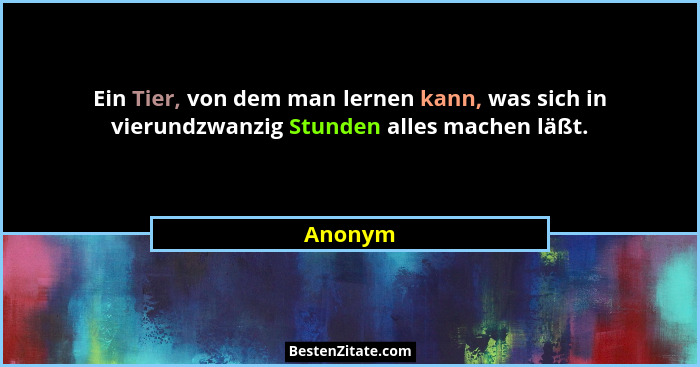 Ein Tier, von dem man lernen kann, was sich in vierundzwanzig Stunden alles machen läßt.... - Anonym