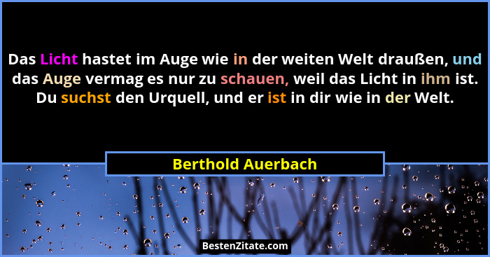 Das Licht hastet im Auge wie in der weiten Welt draußen, und das Auge vermag es nur zu schauen, weil das Licht in ihm ist. Du such... - Berthold Auerbach