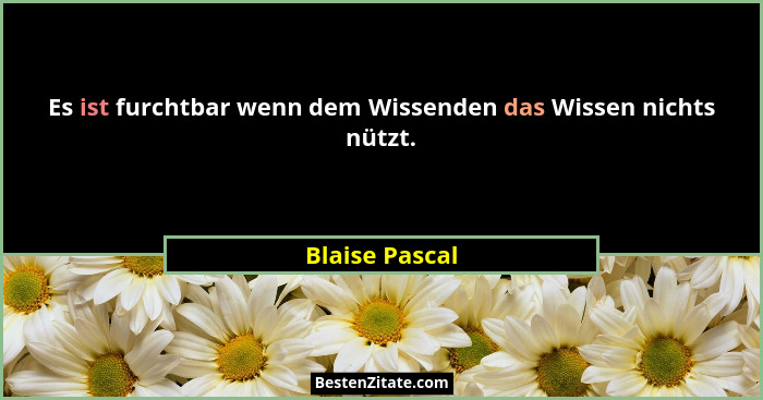 Es ist furchtbar wenn dem Wissenden das Wissen nichts nützt.... - Blaise Pascal