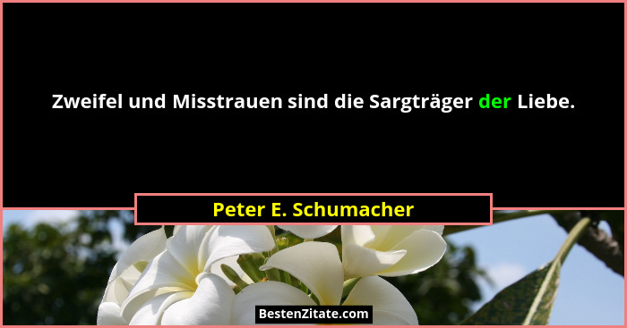 Zweifel und Misstrauen sind die Sargträger der Liebe.... - Peter E. Schumacher