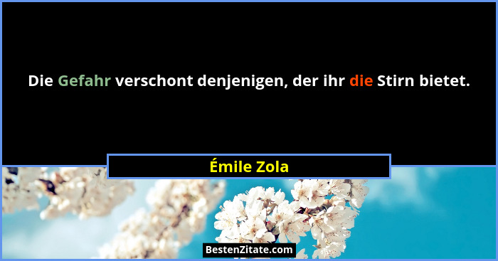 Die Gefahr verschont denjenigen, der ihr die Stirn bietet.... - Émile Zola