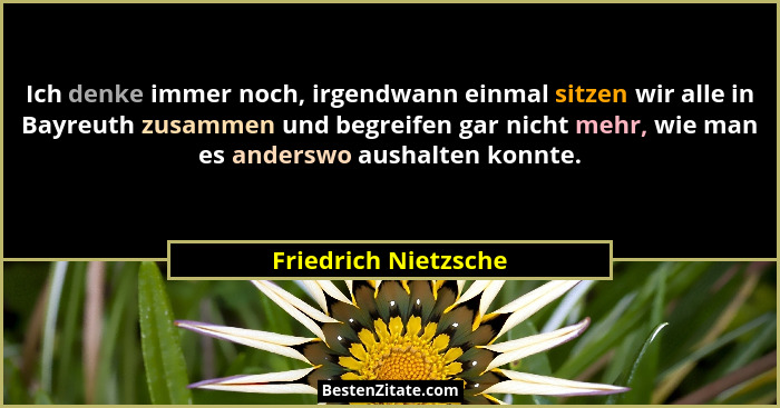 Ich denke immer noch, irgendwann einmal sitzen wir alle in Bayreuth zusammen und begreifen gar nicht mehr, wie man es anderswo a... - Friedrich Nietzsche