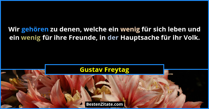 Wir gehören zu denen, welche ein wenig für sich leben und ein wenig für ihre Freunde, in der Hauptsache für ihr Volk.... - Gustav Freytag