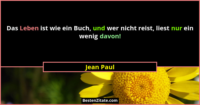 Das Leben ist wie ein Buch, und wer nicht reist, liest nur ein wenig davon!... - Jean Paul