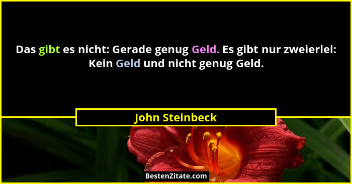 Das gibt es nicht: Gerade genug Geld. Es gibt nur zweierlei: Kein Geld und nicht genug Geld.... - John Steinbeck