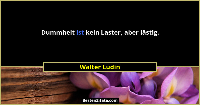 Dummheit ist kein Laster, aber lästig.... - Walter Ludin