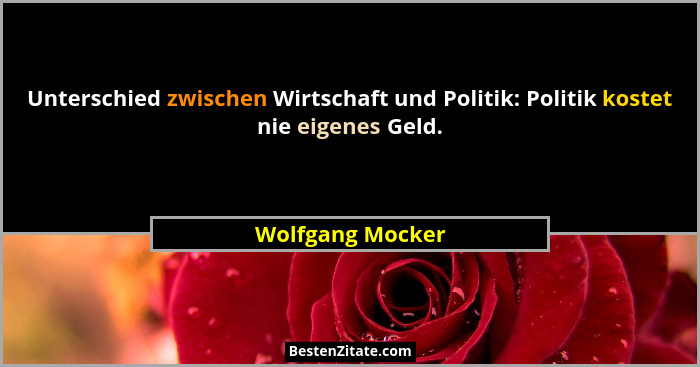 Unterschied zwischen Wirtschaft und Politik: Politik kostet nie eigenes Geld.... - Wolfgang Mocker
