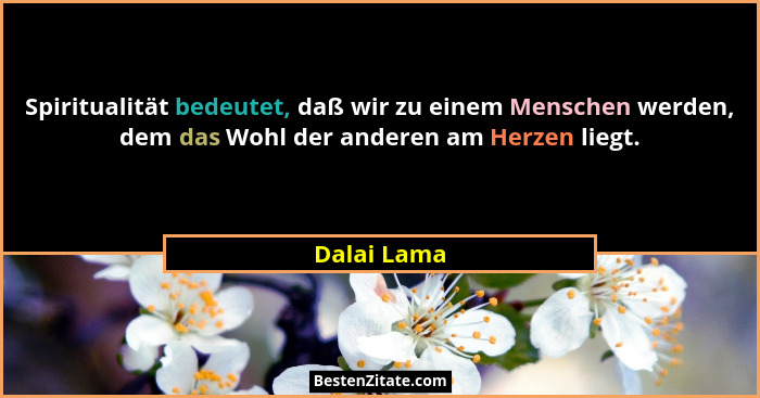 Spiritualität bedeutet, daß wir zu einem Menschen werden, dem das Wohl der anderen am Herzen liegt.... - Dalai Lama