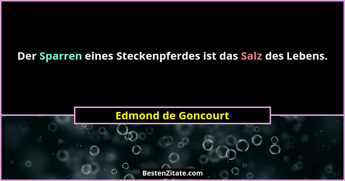 Der Sparren eines Steckenpferdes ist das Salz des Lebens.... - Edmond de Goncourt