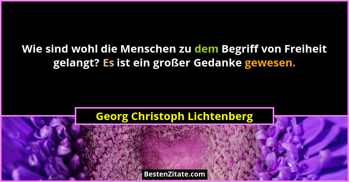 Wie sind wohl die Menschen zu dem Begriff von Freiheit gelangt? Es ist ein großer Gedanke gewesen.... - Georg Christoph Lichtenberg