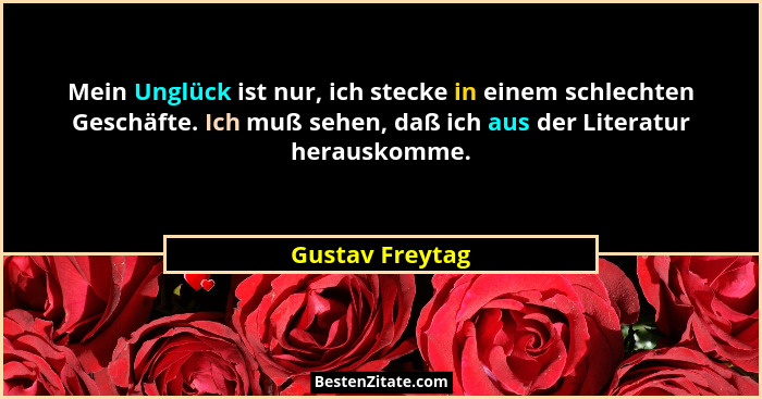 Mein Unglück ist nur, ich stecke in einem schlechten Geschäfte. Ich muß sehen, daß ich aus der Literatur herauskomme.... - Gustav Freytag