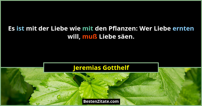 Es ist mit der Liebe wie mit den Pflanzen: Wer Liebe ernten will, muß Liebe säen.... - Jeremias Gotthelf