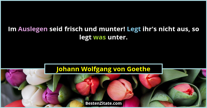 Im Auslegen seid frisch und munter! Legt ihr's nicht aus, so legt was unter.... - Johann Wolfgang von Goethe