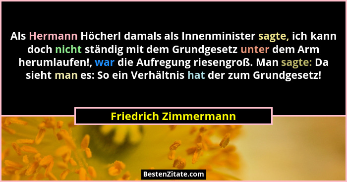 Als Hermann Höcherl damals als Innenminister sagte, ich kann doch nicht ständig mit dem Grundgesetz unter dem Arm herumlaufen!,... - Friedrich Zimmermann