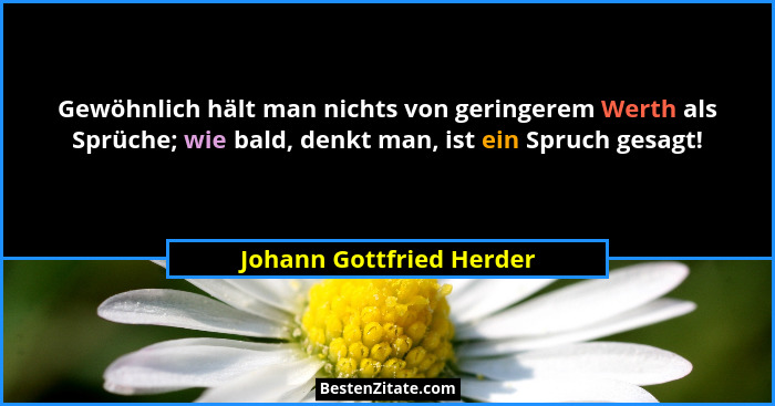Gewöhnlich hält man nichts von geringerem Werth als Sprüche; wie bald, denkt man, ist ein Spruch gesagt!... - Johann Gottfried Herder