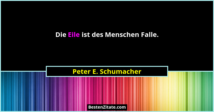 Die Eile ist des Menschen Falle.... - Peter E. Schumacher