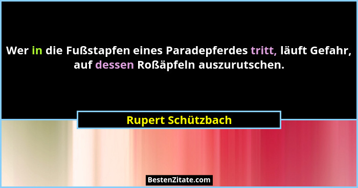 Wer in die Fußstapfen eines Paradepferdes tritt, läuft Gefahr, auf dessen Roßäpfeln auszurutschen.... - Rupert Schützbach