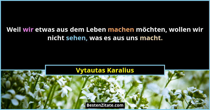 Weil wir etwas aus dem Leben machen möchten, wollen wir nicht sehen, was es aus uns macht.... - Vytautas Karalius