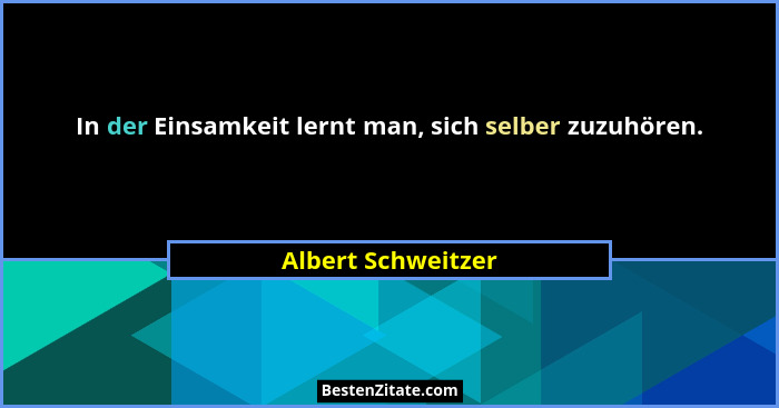 In der Einsamkeit lernt man, sich selber zuzuhören.... - Albert Schweitzer