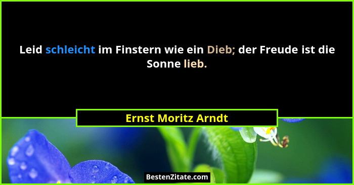 Leid schleicht im Finstern wie ein Dieb; der Freude ist die Sonne lieb.... - Ernst Moritz Arndt