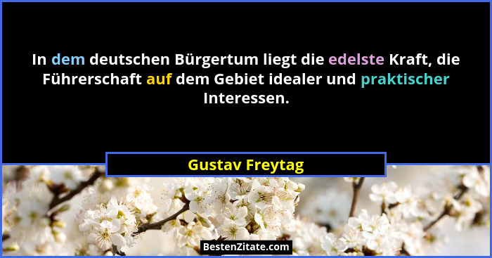 In dem deutschen Bürgertum liegt die edelste Kraft, die Führerschaft auf dem Gebiet idealer und praktischer Interessen.... - Gustav Freytag