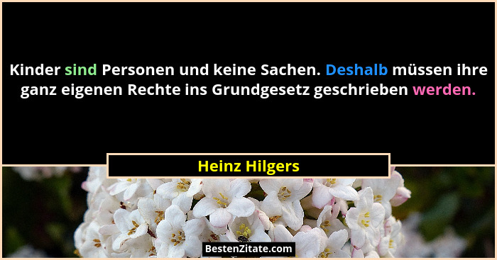 Kinder sind Personen und keine Sachen. Deshalb müssen ihre ganz eigenen Rechte ins Grundgesetz geschrieben werden.... - Heinz Hilgers