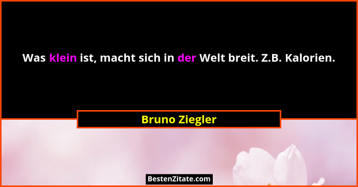 Was klein ist, macht sich in der Welt breit. Z.B. Kalorien.... - Bruno Ziegler