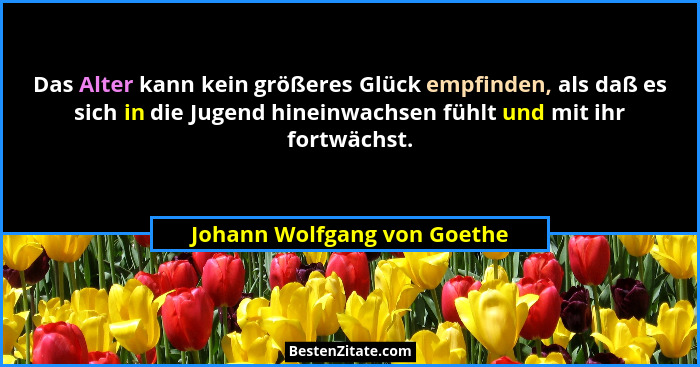Das Alter kann kein größeres Glück empfinden, als daß es sich in die Jugend hineinwachsen fühlt und mit ihr fortwächst.... - Johann Wolfgang von Goethe