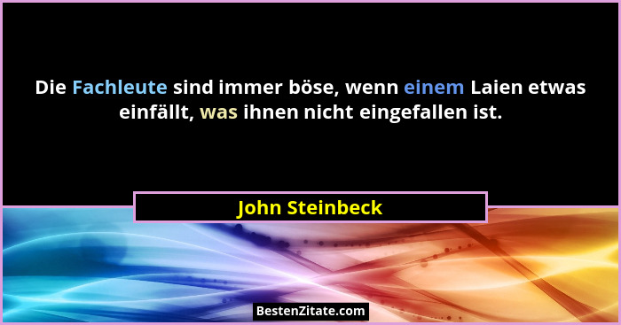 Die Fachleute sind immer böse, wenn einem Laien etwas einfällt, was ihnen nicht eingefallen ist.... - John Steinbeck