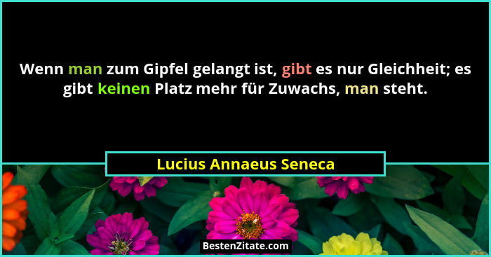 Wenn man zum Gipfel gelangt ist, gibt es nur Gleichheit; es gibt keinen Platz mehr für Zuwachs, man steht.... - Lucius Annaeus Seneca