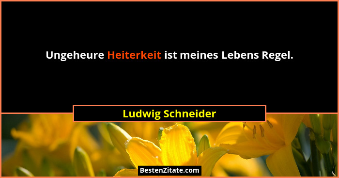 Ungeheure Heiterkeit ist meines Lebens Regel.... - Ludwig Schneider