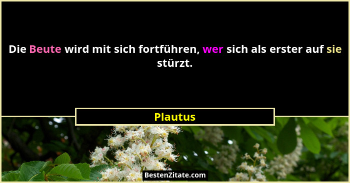 Die Beute wird mit sich fortführen, wer sich als erster auf sie stürzt.... - Plautus