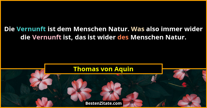 Die Vernunft ist dem Menschen Natur. Was also immer wider die Vernunft ist, das ist wider des Menschen Natur.... - Thomas von Aquin