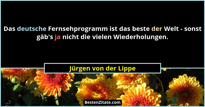 Das deutsche Fernsehprogramm ist das beste der Welt - sonst gäb's ja nicht die vielen Wiederholungen.... - Jürgen von der Lippe