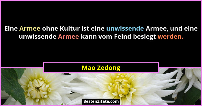 Eine Armee ohne Kultur ist eine unwissende Armee, und eine unwissende Armee kann vom Feind besiegt werden.... - Mao Zedong