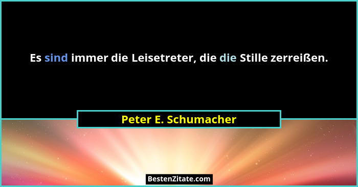 Es sind immer die Leisetreter, die die Stille zerreißen.... - Peter E. Schumacher