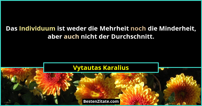 Das Individuum ist weder die Mehrheit noch die Minderheit, aber auch nicht der Durchschnitt.... - Vytautas Karalius
