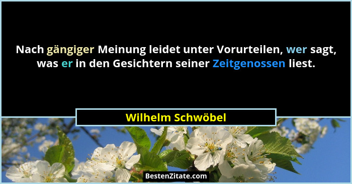 Nach gängiger Meinung leidet unter Vorurteilen, wer sagt, was er in den Gesichtern seiner Zeitgenossen liest.... - Wilhelm Schwöbel