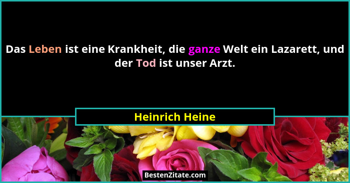Das Leben ist eine Krankheit, die ganze Welt ein Lazarett, und der Tod ist unser Arzt.... - Heinrich Heine