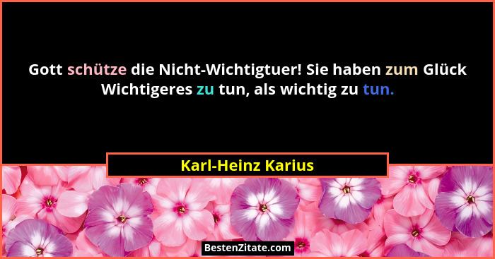 Gott schütze die Nicht-Wichtigtuer! Sie haben zum Glück Wichtigeres zu tun, als wichtig zu tun.... - Karl-Heinz Karius