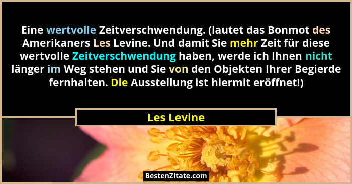 Eine wertvolle Zeitverschwendung. (lautet das Bonmot des Amerikaners Les Levine. Und damit Sie mehr Zeit für diese wertvolle Zeitverschwe... - Les Levine